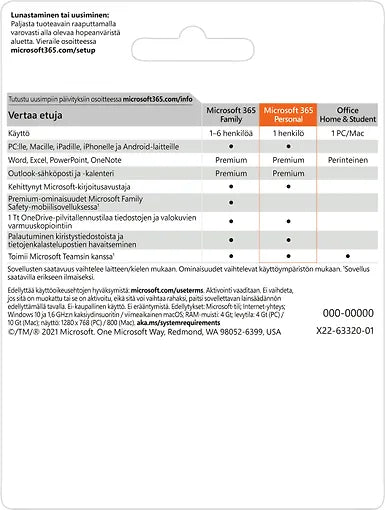 Microsoft 365 Personal - 12 kk, aktivointikortti