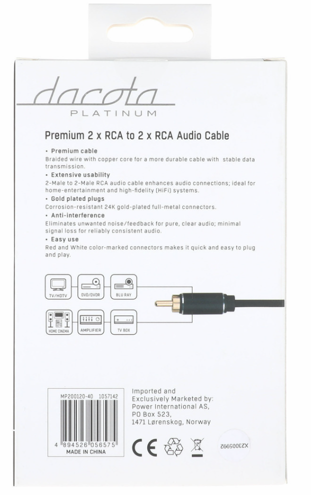 Dacota 2 x RCA uros - 2 x RCA uros - kaapeli, musta (5,0m)