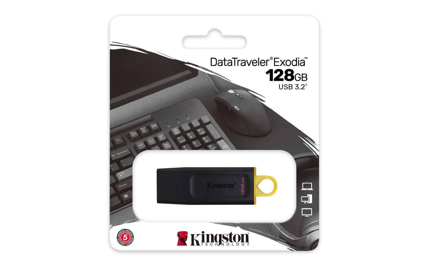 Kingston 128GB DataTraveler Exodia -muistitikku, USB 3.2 Gen1 USB-A, musta